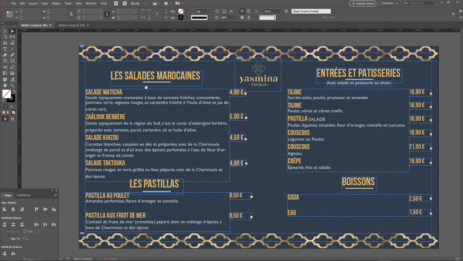 Creation Menu Digital pour Yasima Traiteur par Ayoub ECHEHAB